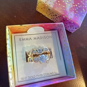Emma Madison 18kt gold over sterling silver Wave diamonds Double Ring Sz 6.75